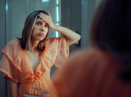 Stressed lady having insecurities age related being self conscious